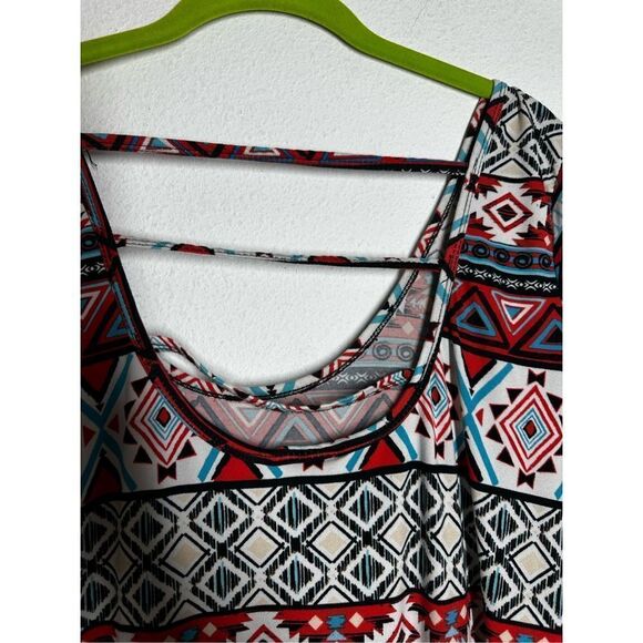 Bobbie Brooks Womens Dress Plus Size 1X Red Multi Geometric Strap Back - Picture 4 of 11